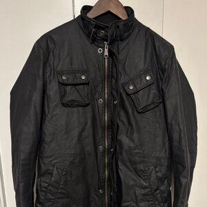 J Lindeberg Black British Millerain Waxed Cotton Field Jacket - Medium (Barbour)